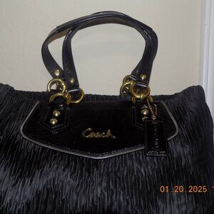 Coach Black Ashley Gathered Satin Satchel Bag